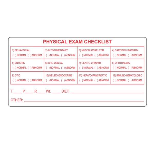 Veterinary Physical Exam Label 2" x 3" White w/Red